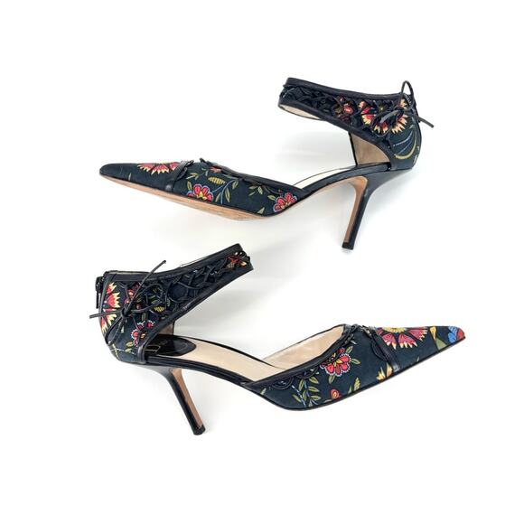 Vintage Dior SS 2002 Floral Print Bow Detail Pointed Toe High Heel Pumps 40.5 - Picture 3 of 7